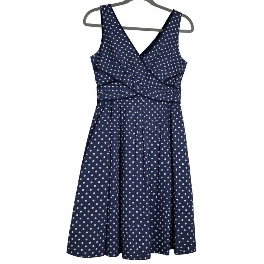 Nine west womens size 10 shift dress polka dot blue white